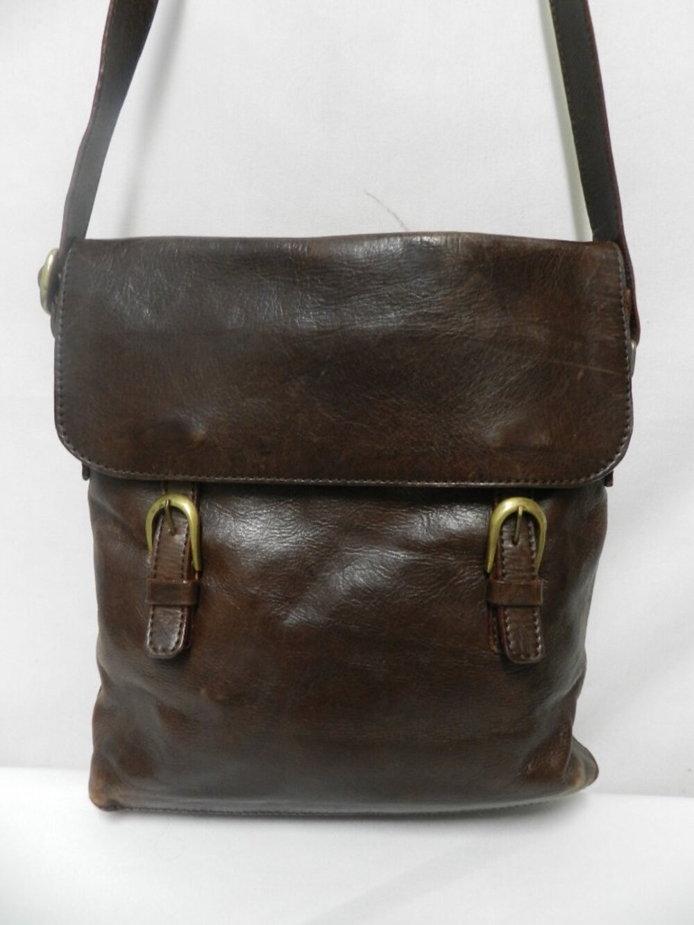 Vintage Leather shoulder bag purse brown handbag Back Zip Pocket adjustable